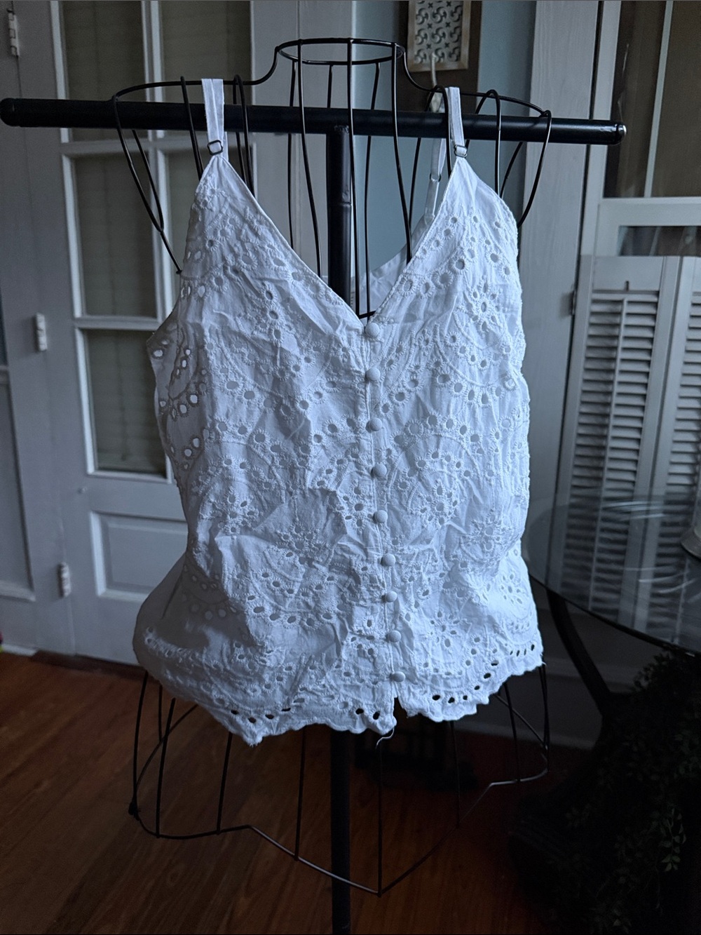 Japna White Eyelet Button-Front Cami